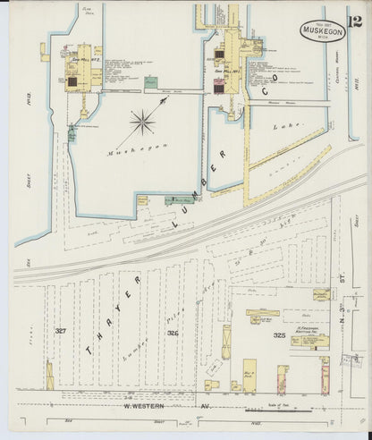 Sanborn Fire Insurance Map from Muskegon, Muskegon County, Michigan (1887), Sheet #0012 - Complete Map Set gallery image, historic Sanborn map, vintage wall art, Michigan Michigan