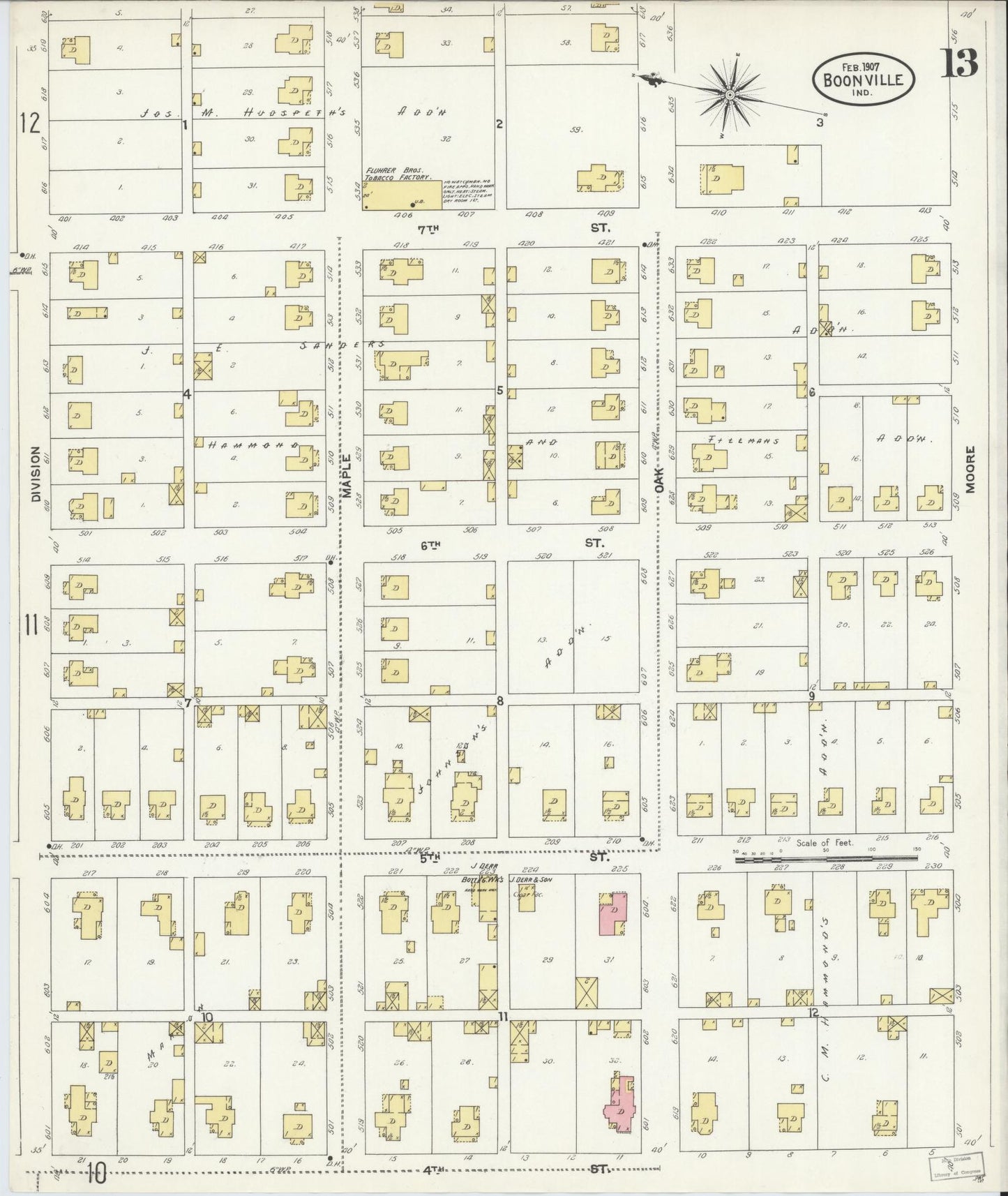 Sanborn Fire Insurance Map from Boonville, Warrick County, Indiana (1907), Sheet #0013 - Complete Map Set gallery image, historic Sanborn map, vintage wall art, Indiana Indiana