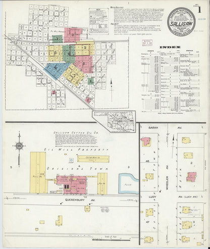 Sanborn Fire Insurance Map from Sallisaw, Sequoyah County, Oklahoma (1914), Sheet #0001 - Complete Map Set gallery image, historic Sanborn map, vintage wall art, Oklahoma Oklahoma