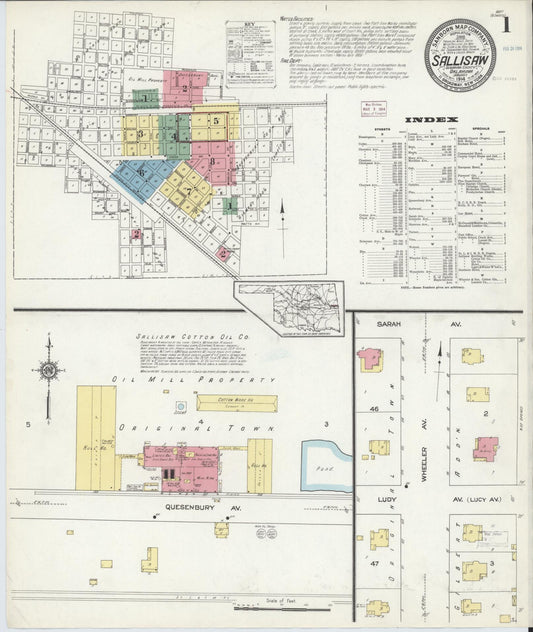 Sanborn Fire Insurance Map from Sallisaw, Sequoyah County, Oklahoma (1914), Sheet #0001 - Complete Map Set gallery image, historic Sanborn map, vintage wall art, Oklahoma Oklahoma