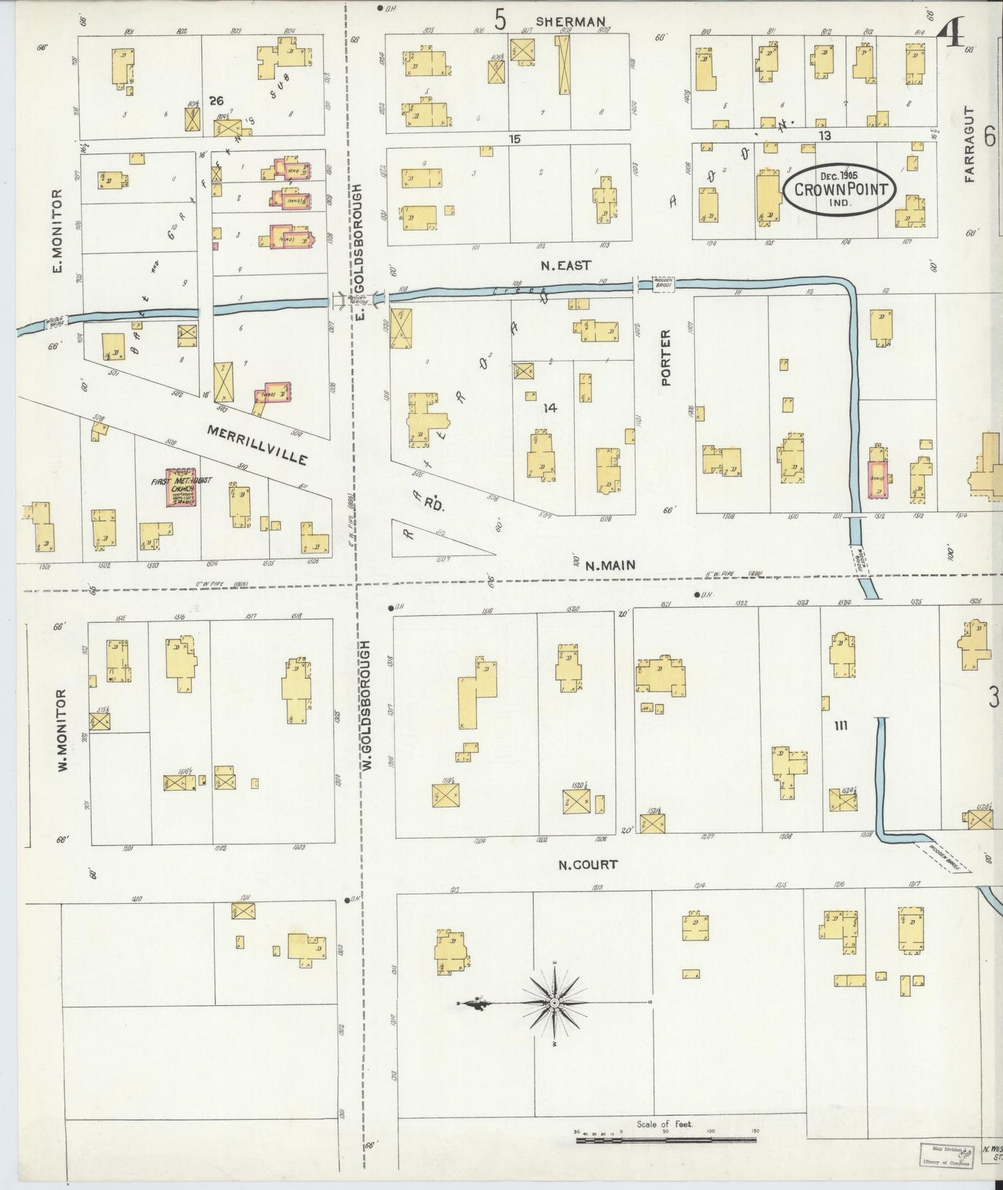 Sanborn Fire Insurance Map from Crown Point, Lake County, Indiana (1905), Sheet #0004 - Complete Map Set gallery image, historic Sanborn map, vintage wall art, Indiana Indiana