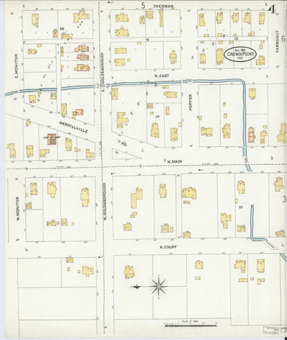 Sanborn Fire Insurance Map from Crown Point, Lake County, Indiana (1905), Sheet #0004 - Complete Map Set gallery image, historic Sanborn map, vintage wall art, Indiana Indiana