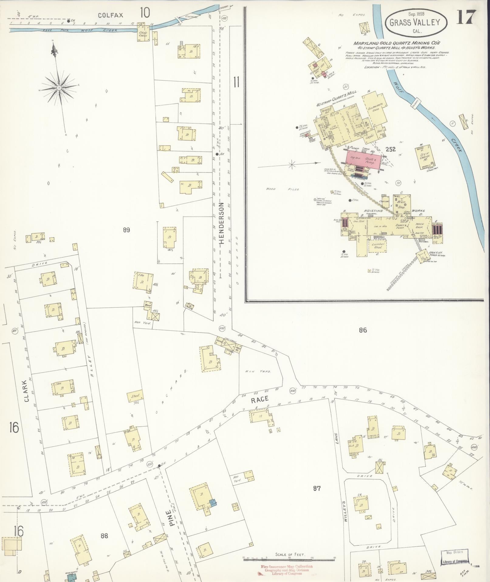 Sanborn Fire Insurance Map from Grass Valley, Nevada County, California (1898), Sheet #0017 - Historic Sanborn Fire Insurance Map Print, vintage old map wall art, antique decor, genealogy gift, Grass Valley Nevada map