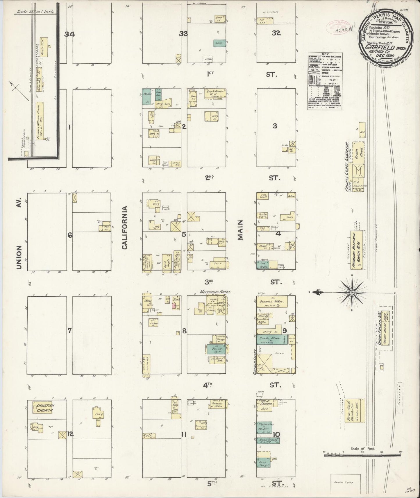 Sanborn Fire Insurance Map from Garfield, Whitman County, Washington (1890), Sheet #0001 - Historic Sanborn Fire Insurance Map Print, vintage old map wall art, antique decor, genealogy gift, Washington Washington map