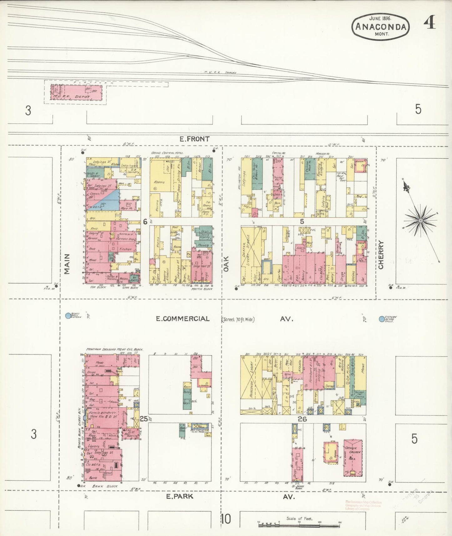 Sanborn Fire Insurance Map from Anaconda, Deer Lodge County, Montana (1896), Sheet #0004 - Historic Sanborn Fire Insurance Map Print, vintage old map wall art, antique decor, genealogy gift, Montana Montana map