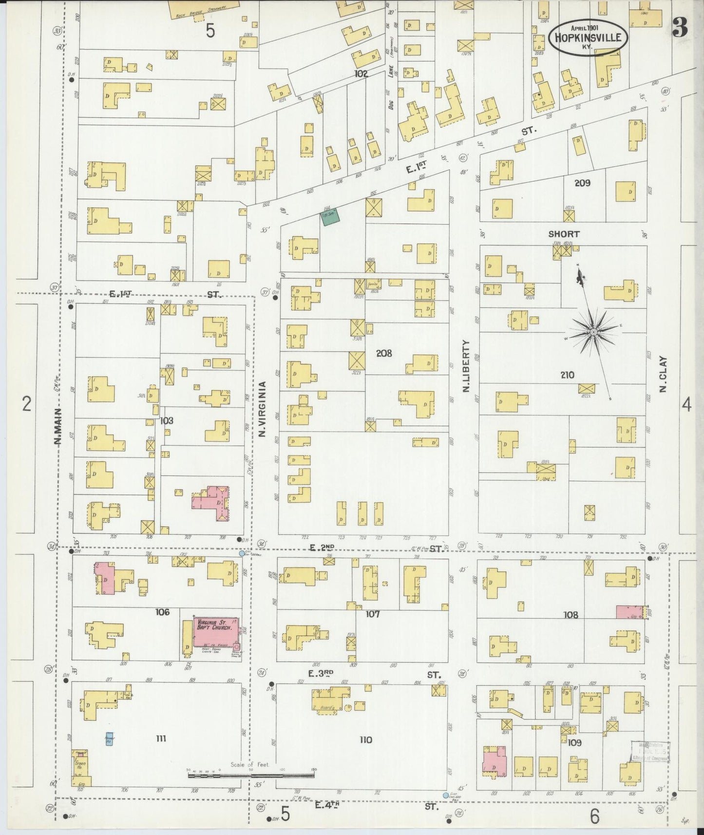 Sanborn Fire Insurance Map from Hopkinsville, Christian County, Kentucky (1901), Sheet #0003 - Historic Sanborn Fire Insurance Map Print, vintage old map wall art, antique decor, genealogy gift, Kentucky Kentucky map