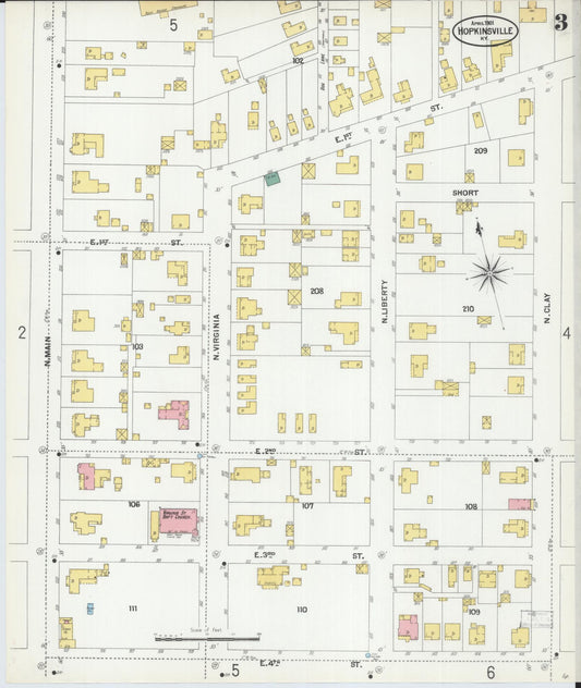 Sanborn Fire Insurance Map from Hopkinsville, Christian County, Kentucky (1901), Sheet #0003 - Historic Sanborn Fire Insurance Map Print, vintage old map wall art, antique decor, genealogy gift, Kentucky Kentucky map