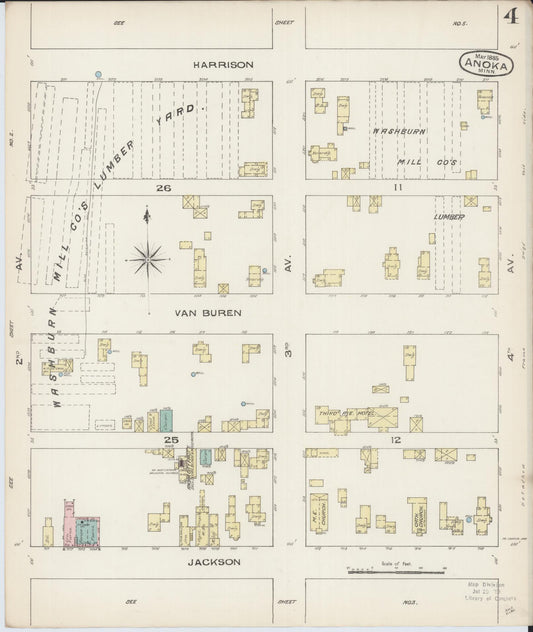 Sanborn Fire Insurance Map from Anoka, Anoka County, Minnesota (1885), Sheet #0004 - Historic Sanborn Fire Insurance Map Print, vintage old map wall art, antique decor, genealogy gift, Minnesota Minnesota map