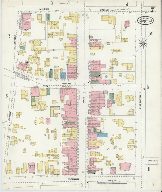 Sanborn Fire Insurance Map from Dansville, Livingston County, New York (1904), Sheet #0007 - Historic Sanborn Fire Insurance Map Print, vintage old map wall art, antique decor, genealogy gift, New York New York map