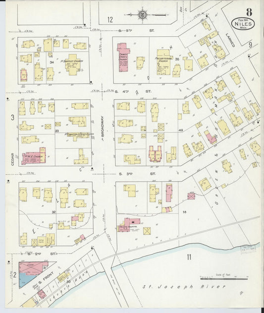 Sanborn Fire Insurance Map from Niles, Berrien County, Michigan (1914), Sheet #0008 - Historic Sanborn Fire Insurance Map Print, vintage old map wall art, antique decor, genealogy gift, Michigan Michigan map