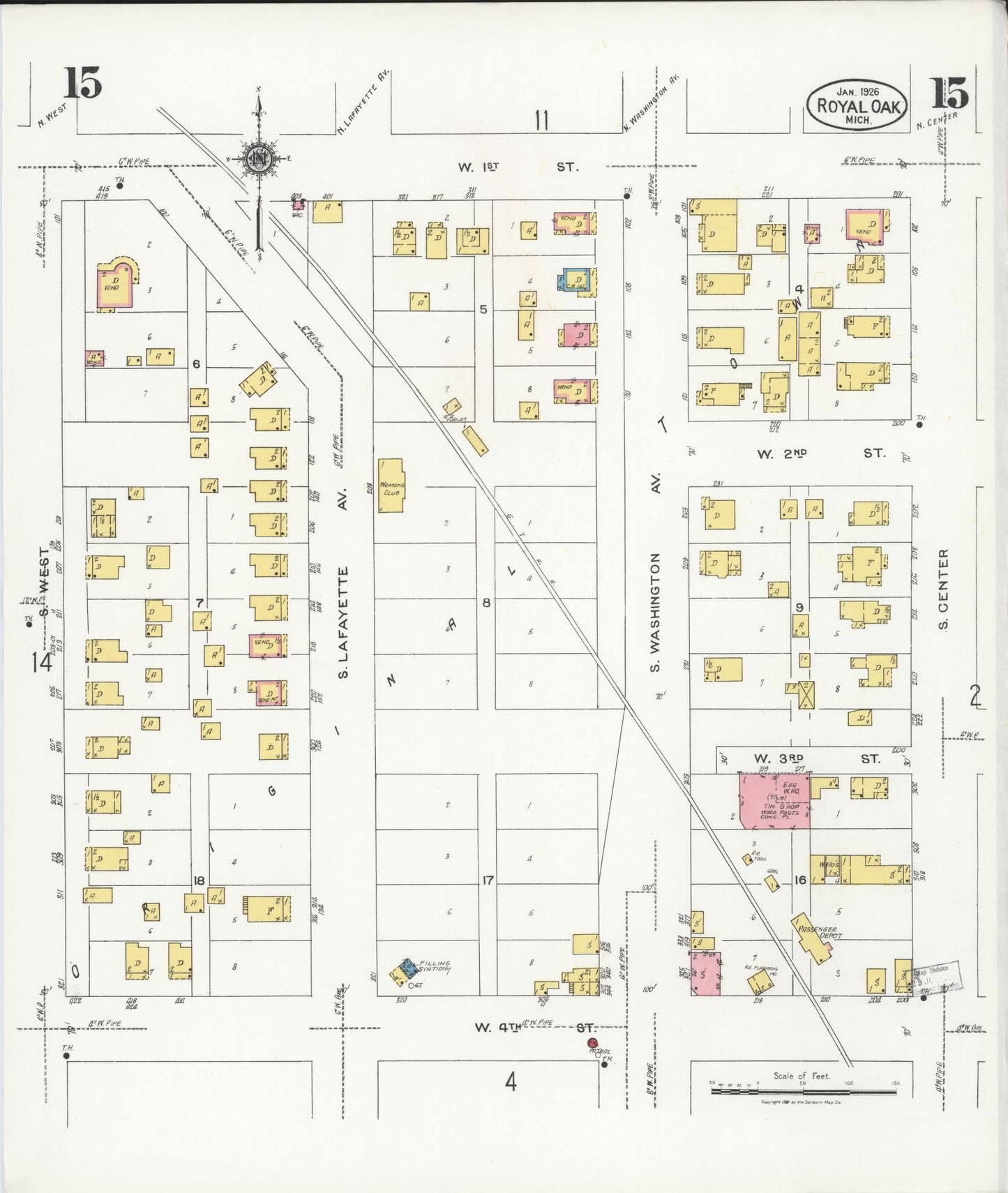 Sanborn Fire Insurance Map from Royal Oak, Oakland County, Michigan (1926), Sheet #0015 - Complete Map Set gallery image, historic Sanborn map, vintage wall art, Michigan Michigan
