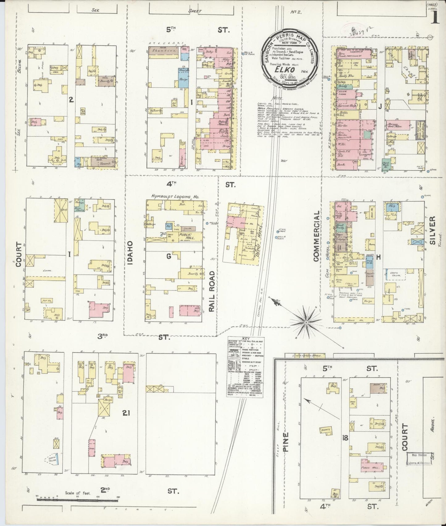 Sanborn Fire Insurance Map from Elko, Elko County, Nevada (1890), Sheet #0001 - Historic Sanborn Fire Insurance Map Print, vintage old map wall art, antique decor, genealogy gift, Nevada Nevada map