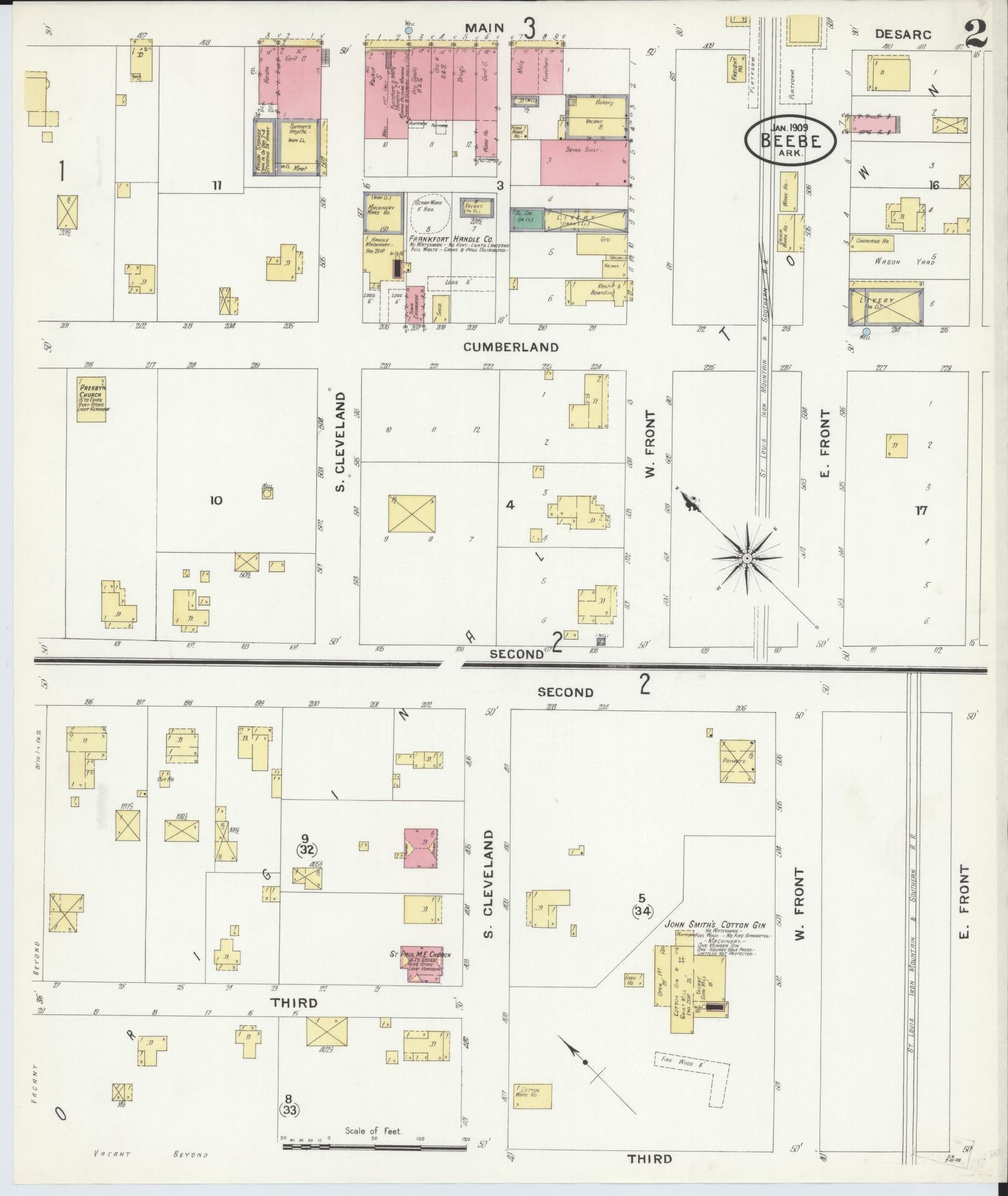 Sanborn Fire Insurance Map from Beebe, White County, Arkansas (1909), Sheet #0002 - Complete Map Set gallery image, historic Sanborn map, vintage wall art, Arkansas Arkansas