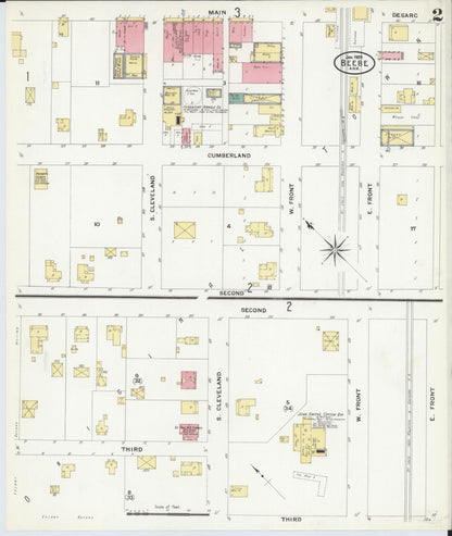 Sanborn Fire Insurance Map from Beebe, White County, Arkansas (1909), Sheet #0002 - Complete Map Set gallery image, historic Sanborn map, vintage wall art, Arkansas Arkansas