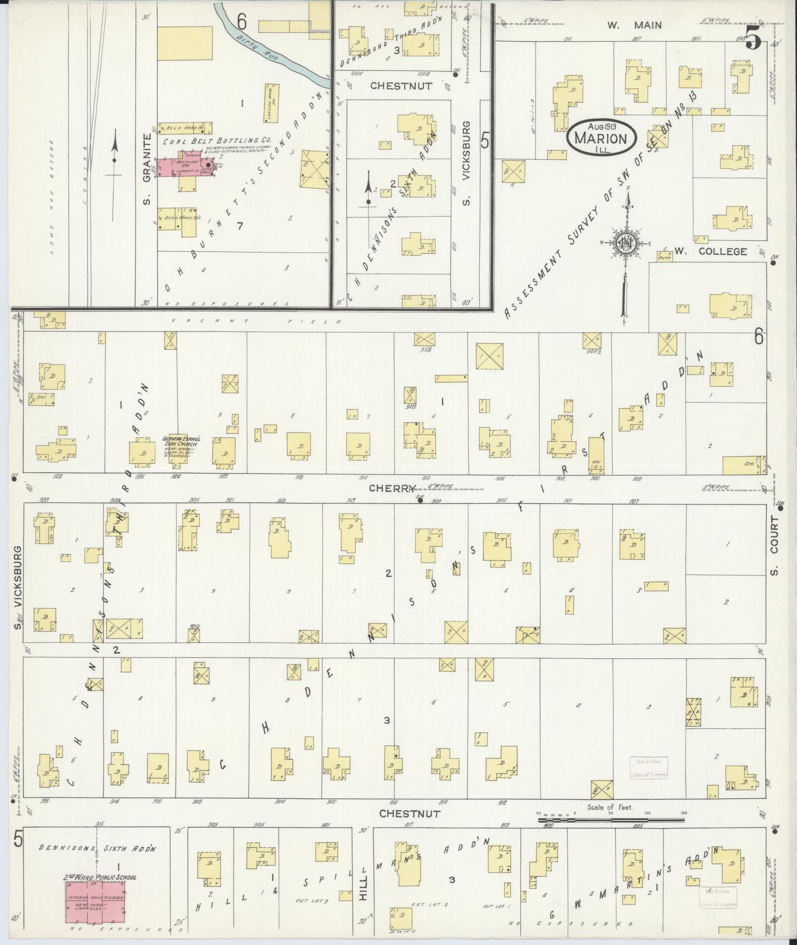 Sanborn Fire Insurance Map from Marion, Williamson County, Illinois (1913), Sheet #0005 - Complete Map Set gallery image, historic Sanborn map, vintage wall art, Illinois Illinois