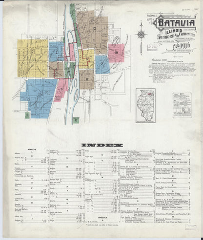 Sanborn Fire Insurance Map from Batavia, Kane County, Illinois (1916), Sheet #0001 - Complete Map Set gallery image, historic Sanborn map, vintage wall art, Illinois Illinois