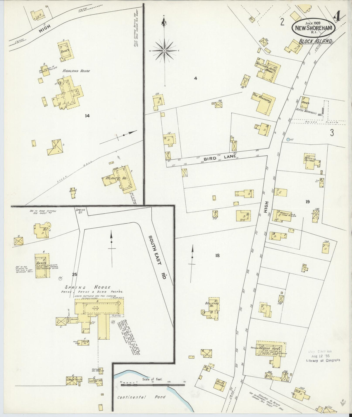 Sanborn Fire Insurance Map from New Shoreham, Newport County, Rhode Island (1909), Sheet #0004 - Historic Sanborn Fire Insurance Map Print, vintage old map wall art, antique decor, genealogy gift, Rhode Island Rhode Island map