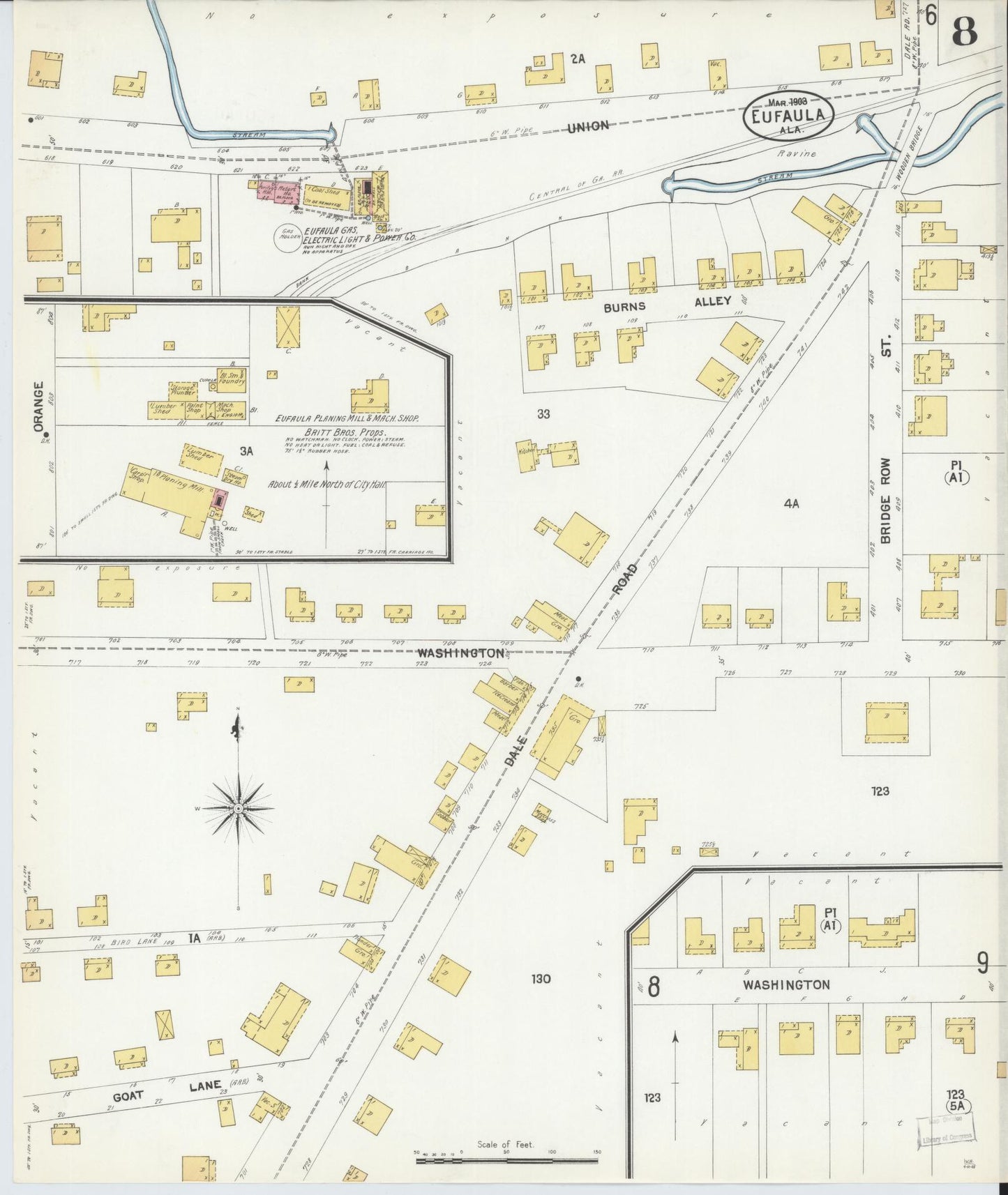 Sanborn Fire Insurance Map from Eufaula, Barbour County, Alabama (1903), Sheet #0008 - Historic Sanborn Fire Insurance Map Print, vintage old map wall art, antique decor, genealogy gift, Alabama Alabama map