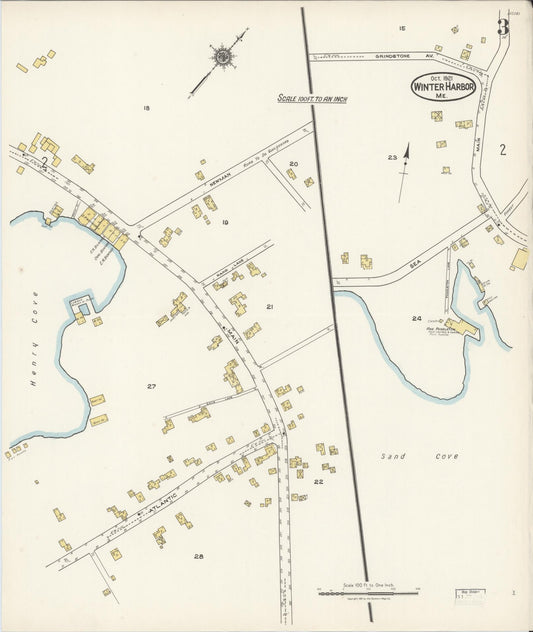 Sanborn Fire Insurance Map from Winter Harbor, Hancock County, Maine (1921), Sheet #0003 - Historic Sanborn Fire Insurance Map Print, vintage old map wall art, antique decor, genealogy gift, Maine Maine map