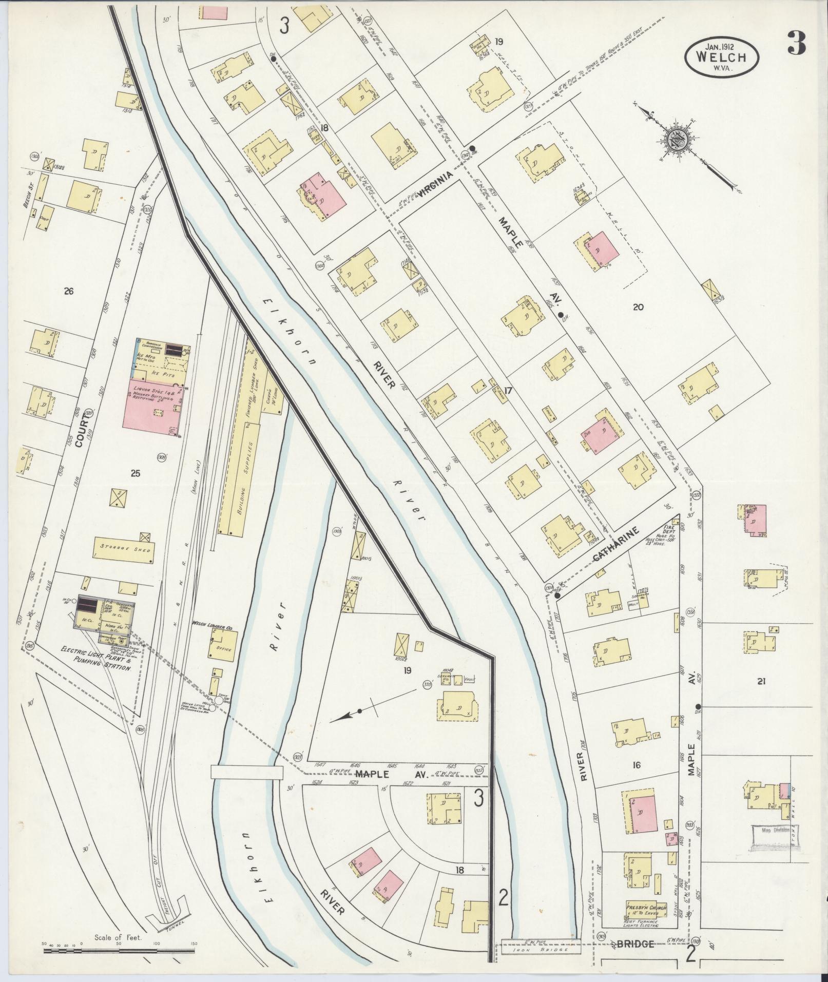 Sanborn Fire Insurance Map from Welch, Mcdowell County, West Virginia (1912), Sheet #0003 - Complete Map Set gallery image, historic Sanborn map, vintage wall art, West Virginia West Virginia