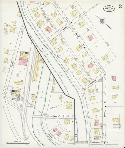 Sanborn Fire Insurance Map from Welch, Mcdowell County, West Virginia (1912), Sheet #0003 - Complete Map Set gallery image, historic Sanborn map, vintage wall art, West Virginia West Virginia