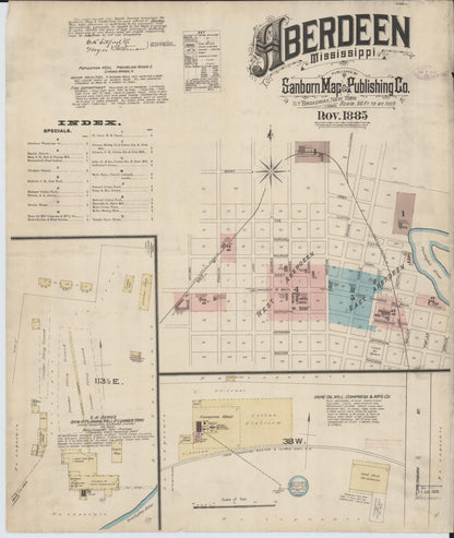 Sanborn Fire Insurance Map from Aberdeen, Monroe County, Mississippi (1885), Sheet #0001 - Complete Map Set gallery image, historic Sanborn map, vintage wall art, Mississippi Mississippi