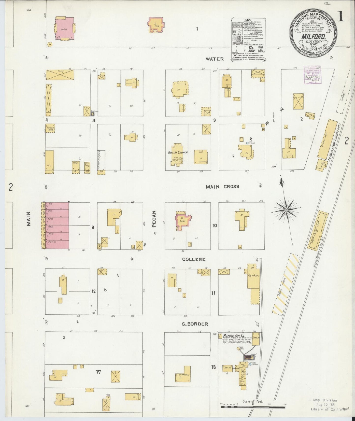 Sanborn Fire Insurance Map from Milford, Ellis County, Texas (1905), Sheet #0001 - Complete Map Set gallery image, historic Sanborn map, vintage wall art, Texas Texas