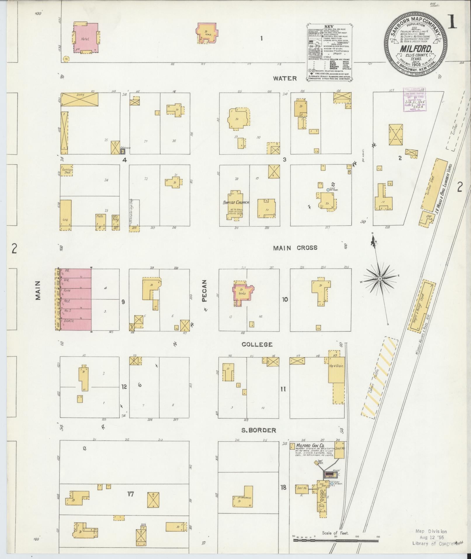 Sanborn Fire Insurance Map from Milford, Ellis County, Texas (1905), Sheet #0001 - Complete Map Set gallery image, historic Sanborn map, vintage wall art, Texas Texas