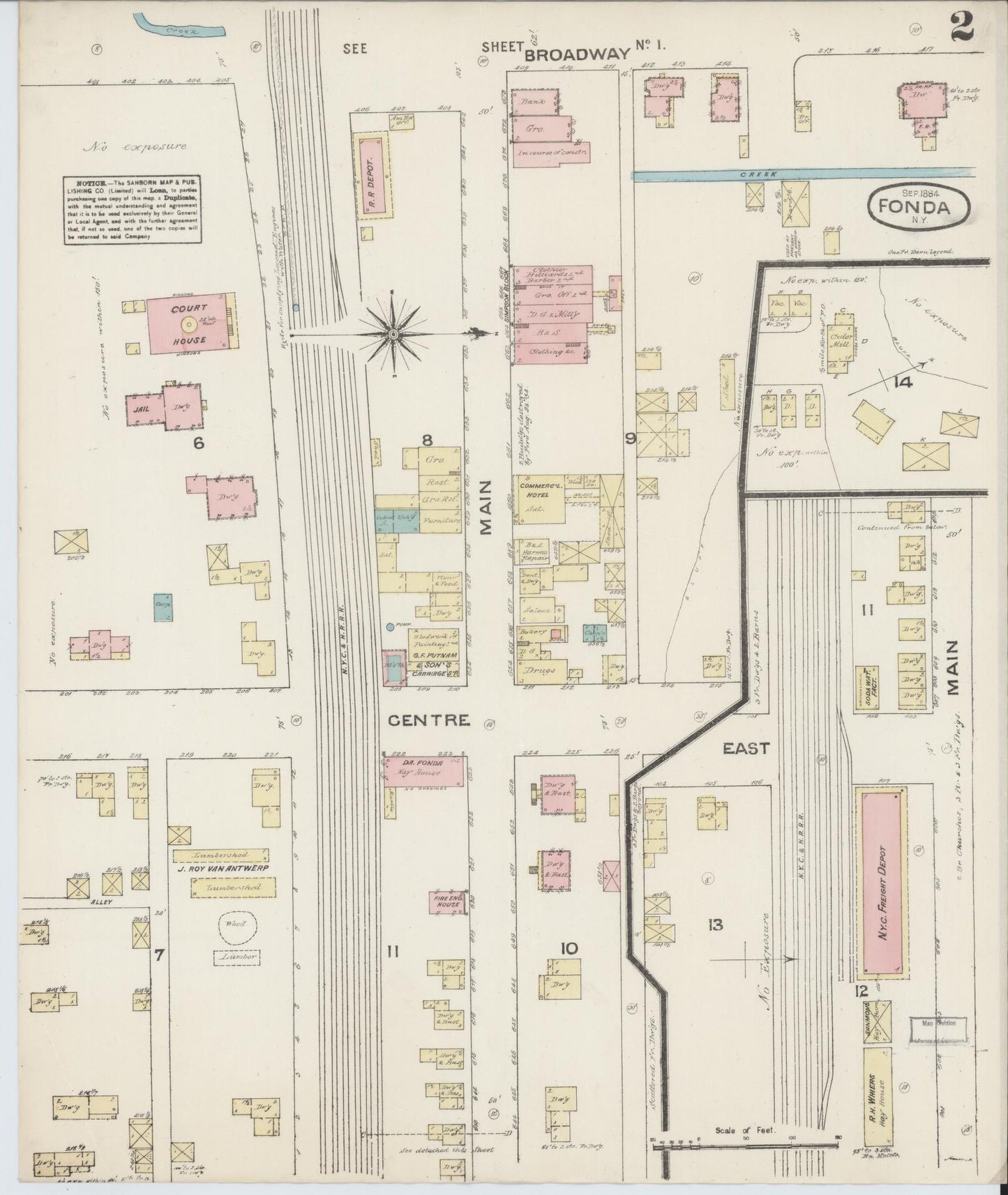 Sanborn Fire Insurance Map from Fonda, Montgomery County, New York (1884), Sheet #0002 - Complete Map Set gallery image, historic Sanborn map, vintage wall art, New York New York