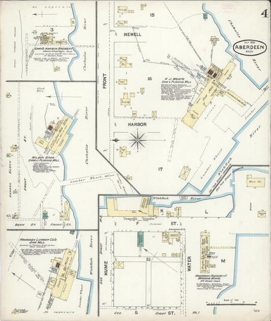 Sanborn Fire Insurance Map from Aberdeen, Grays Harbor County, Washington (1890), Sheet #0004 - Historic Sanborn Fire Insurance Map Print, vintage old map wall art, antique decor, genealogy gift, Washington Washington map