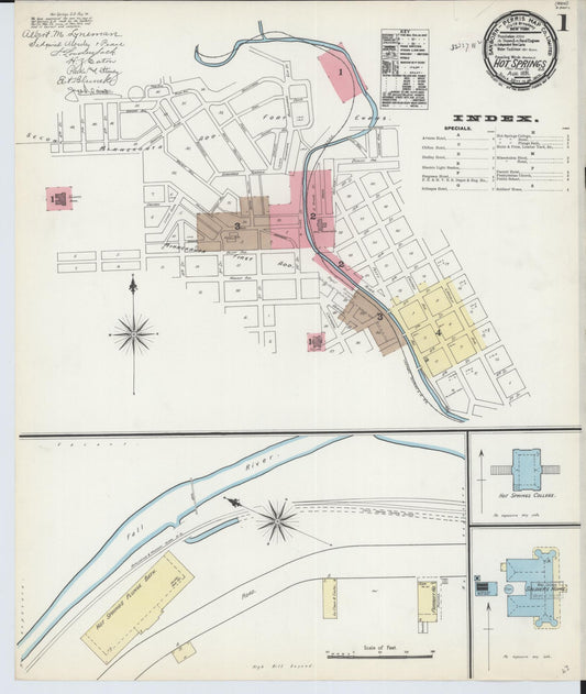 Sanborn Fire Insurance Map from Hot Springs, Fall River County, South Dakota (1891), Sheet #0001 - Historic Sanborn Fire Insurance Map Print, vintage old map wall art, antique decor, genealogy gift, South Dakota South Dakota map