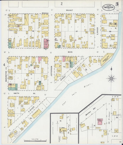 Sanborn Fire Insurance Map from Two Rivers, Manitowoc County, Wisconsin (1898), Sheet #0003 - Historic Sanborn Fire Insurance Map Print, vintage old map wall art, antique decor, genealogy gift, Wisconsin Wisconsin map