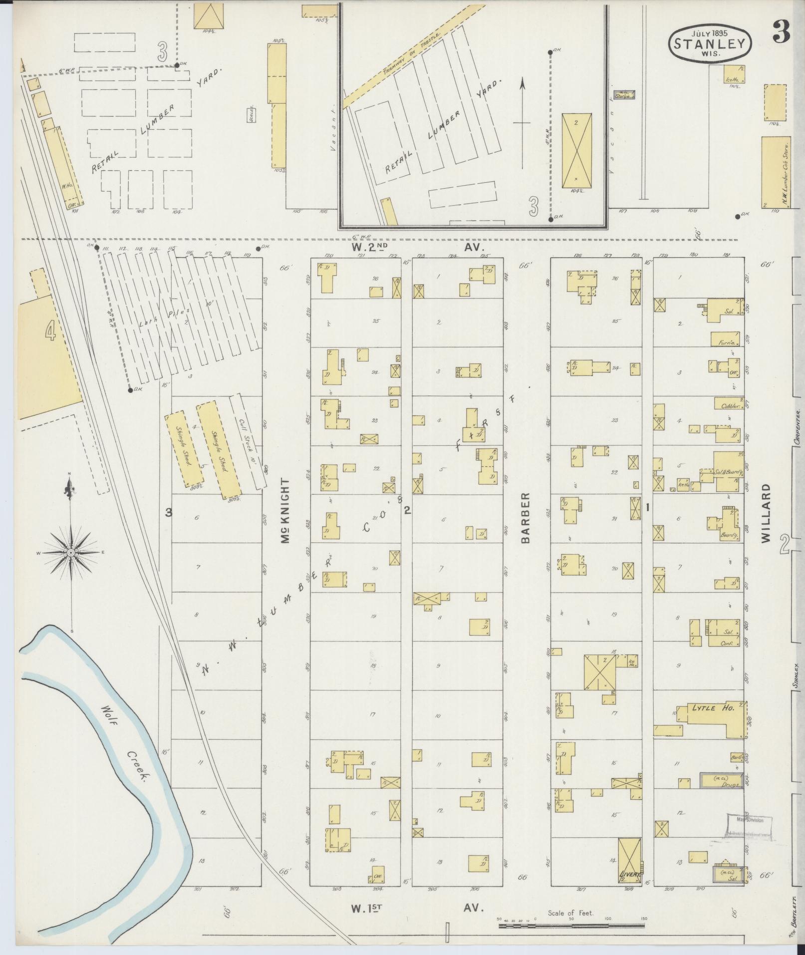 Sanborn Fire Insurance Map from Stanley, Chippewa County, Wisconsin (1895), Sheet #0003 - Historic Sanborn Fire Insurance Map Print, vintage old map wall art, antique decor, genealogy gift, Wisconsin Wisconsin map