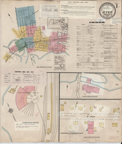 Sanborn Fire Insurance Map from Ayer, Middlesex County, Massachusetts (1949), Sheet #0001 - Historic Sanborn Fire Insurance Map Print, vintage old map wall art, antique decor, genealogy gift, Massachusetts Massachusetts map