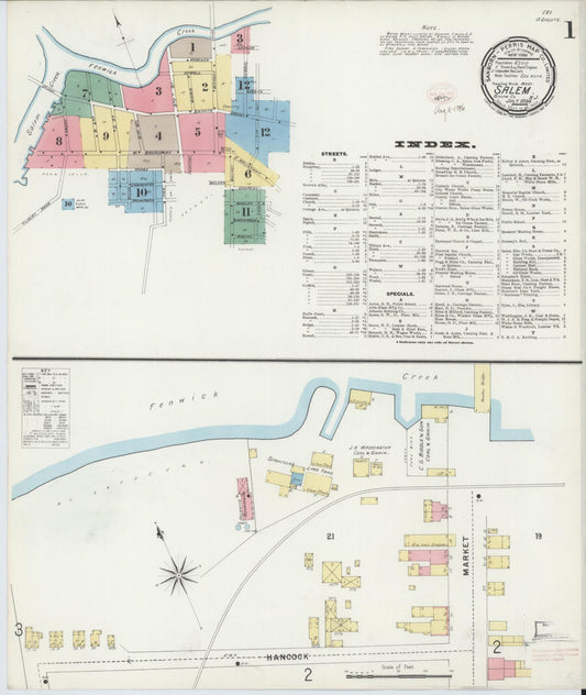 Sanborn Fire Insurance Map from Salem, Salem County, New Jersey (1896), Sheet #0001 - Historic Sanborn Fire Insurance Map Print, vintage old map wall art, antique decor, genealogy gift, New Jersey New Jersey map