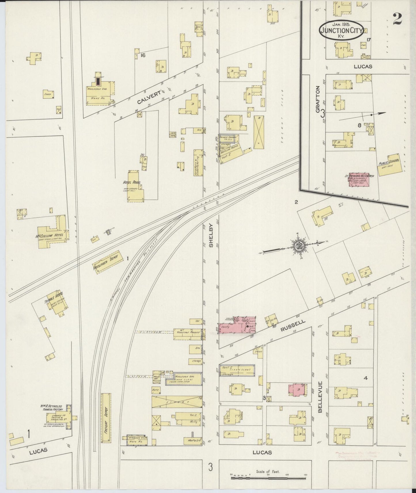 Sanborn Fire Insurance Map from Junction City, Boyle County, Kentucky (1915), Sheet #0002 - Historic Sanborn Fire Insurance Map Print, vintage old map wall art, antique decor, genealogy gift, Kentucky Kentucky map