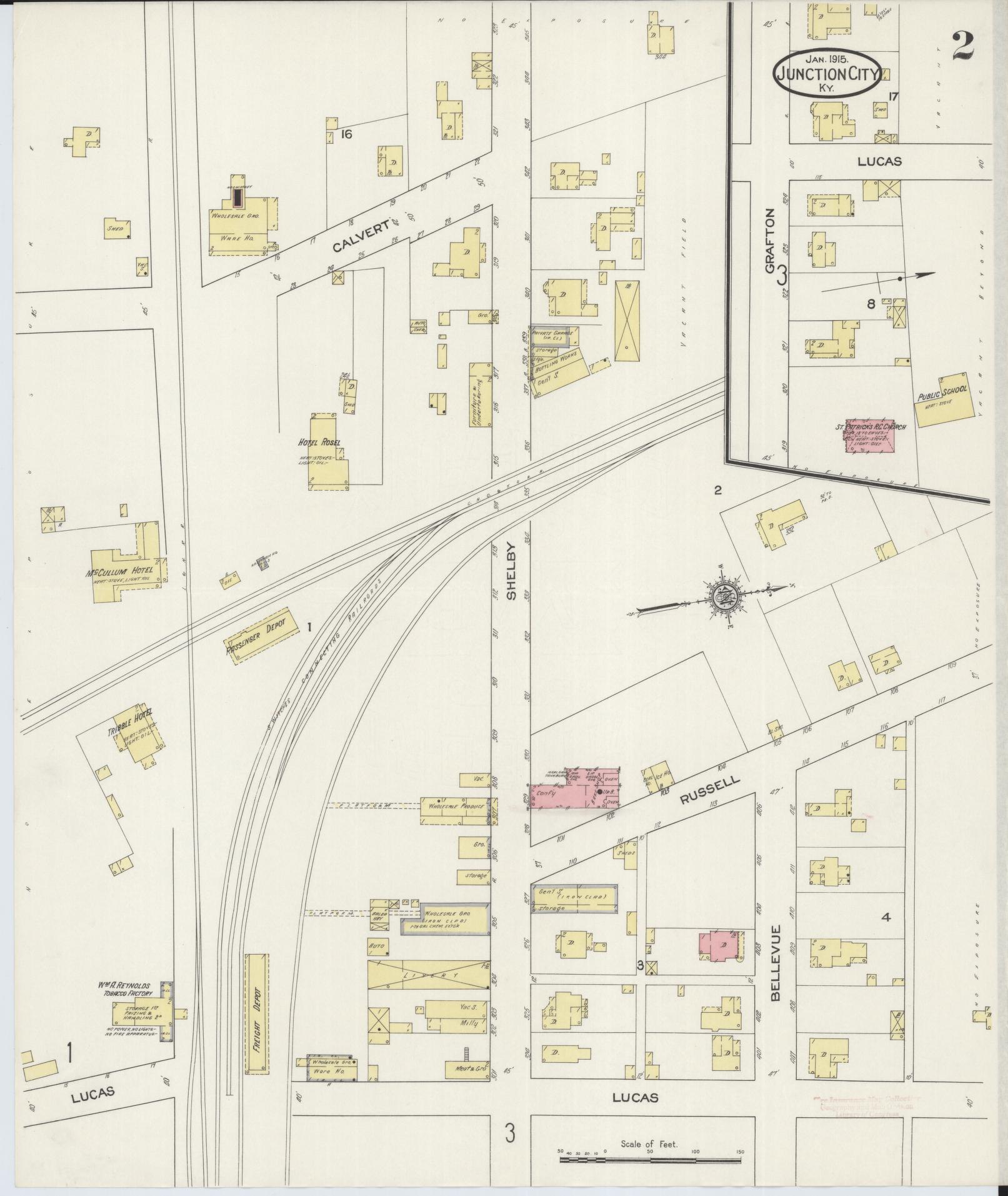Sanborn Fire Insurance Map from Junction City, Boyle County, Kentucky (1915), Sheet #0002 - Historic Sanborn Fire Insurance Map Print, vintage old map wall art, antique decor, genealogy gift, Kentucky Kentucky map