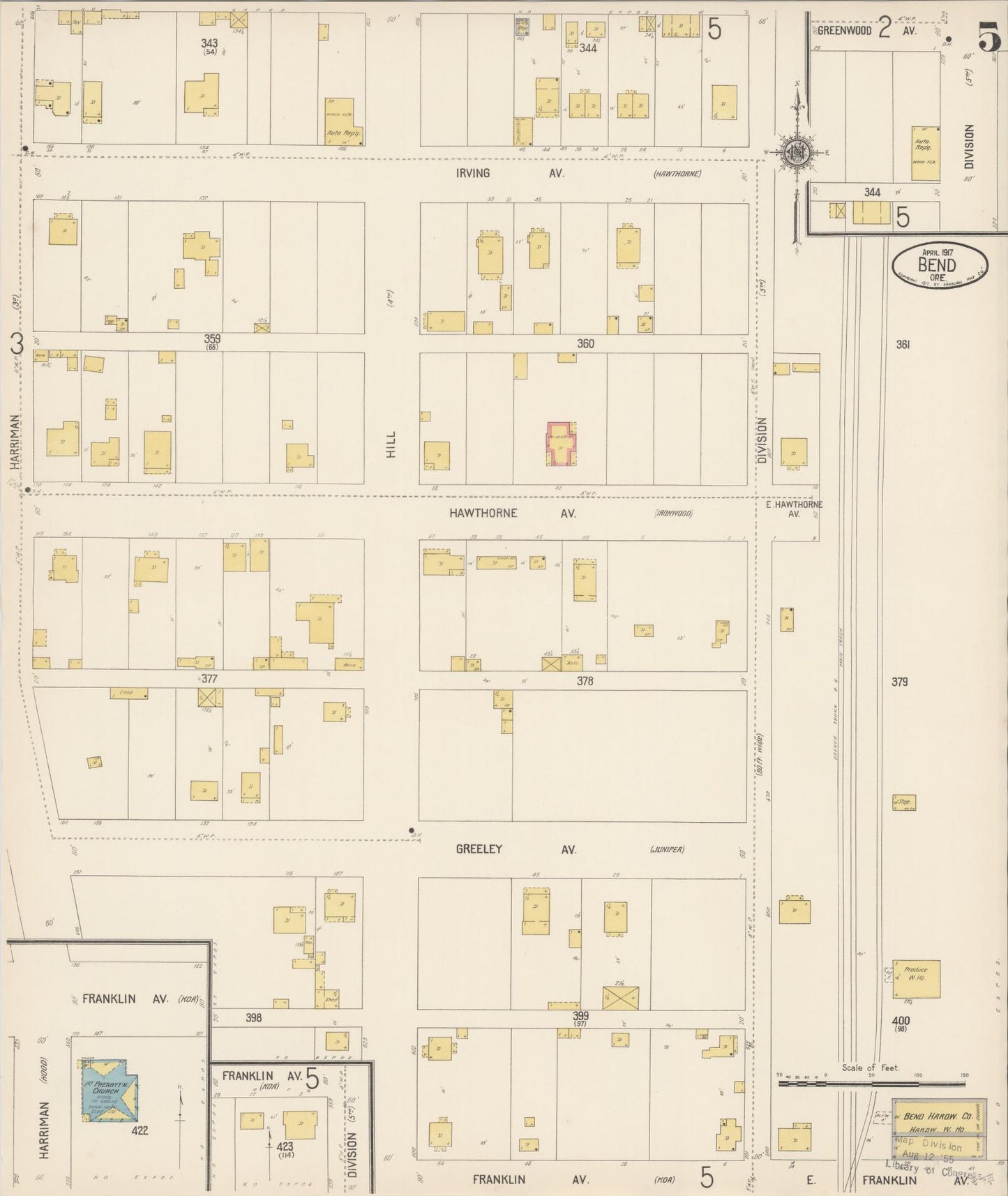 Sanborn Fire Insurance Map from Bend, Deschutes County, Oregon (1917), Sheet #0005 - Complete Map Set gallery image, historic Sanborn map, vintage wall art, Oregon Oregon