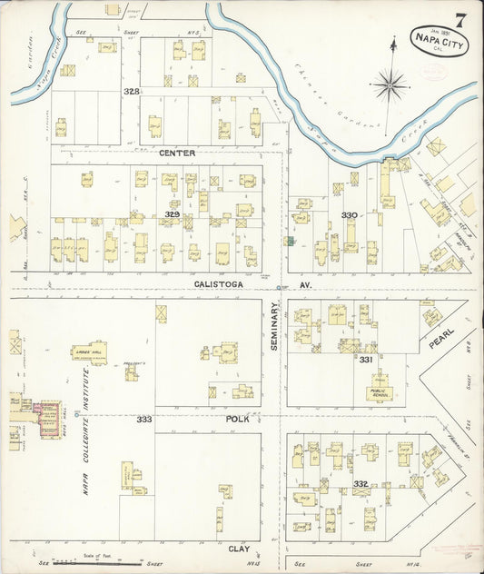 Sanborn Fire Insurance Map from Napa, Napa County, California (1891), Sheet #0007 - Historic Sanborn Fire Insurance Map Print, vintage old map wall art, antique decor, genealogy gift, California California map
