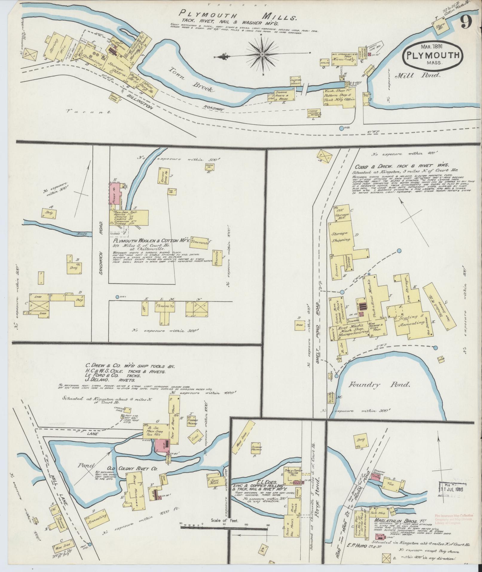 Sanborn Fire Insurance Map from Plymouth, Plymouth County, Massachusetts (1891), Sheet #0009 - Complete Map Set gallery image, historic Sanborn map, vintage wall art, Massachusetts Massachusetts