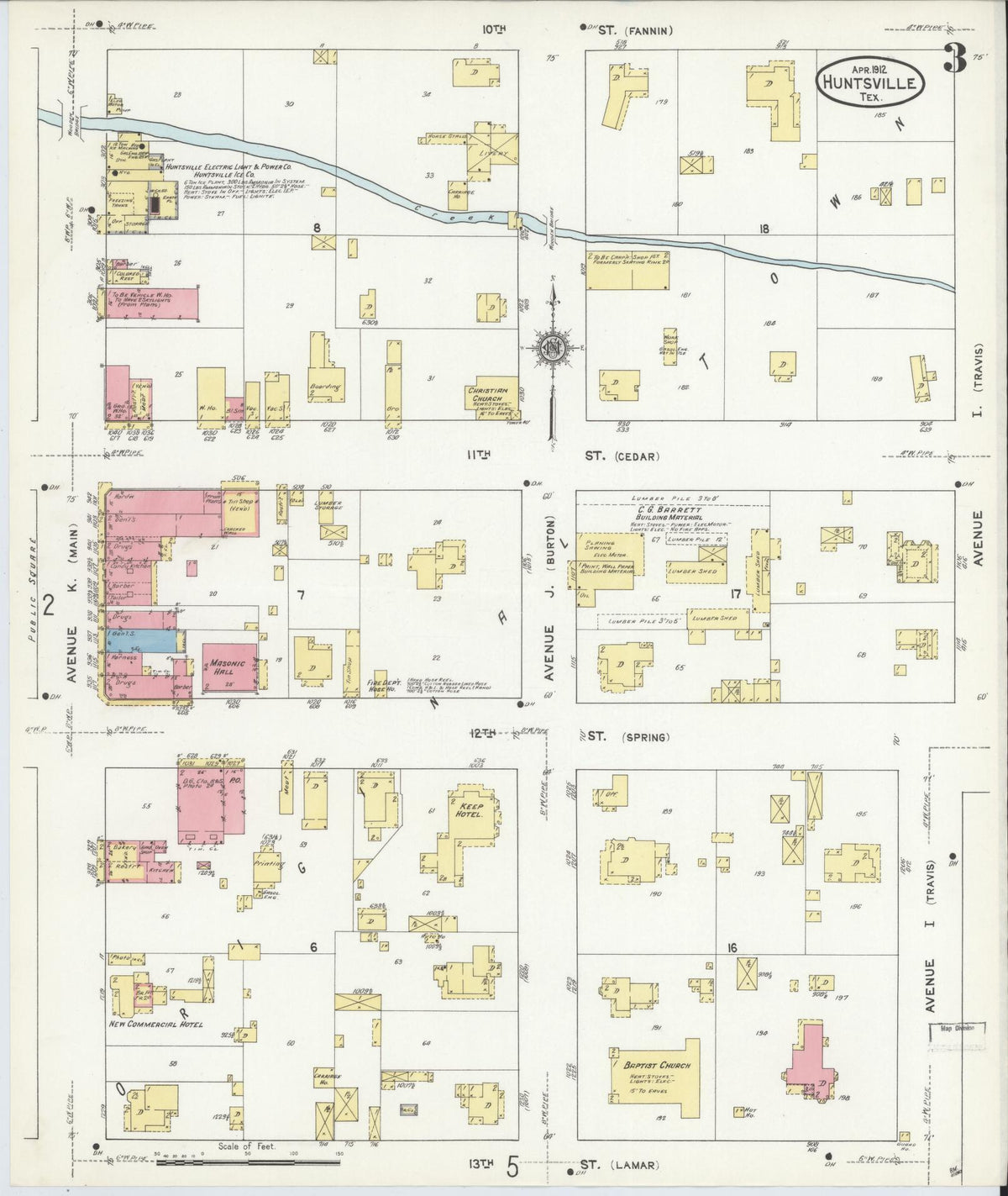 Sanborn Fire Insurance Map from Huntsville, Walker County, Texas (1912), Sheet #0003 - Complete Map Set gallery image, historic Sanborn map, vintage wall art, Texas Texas