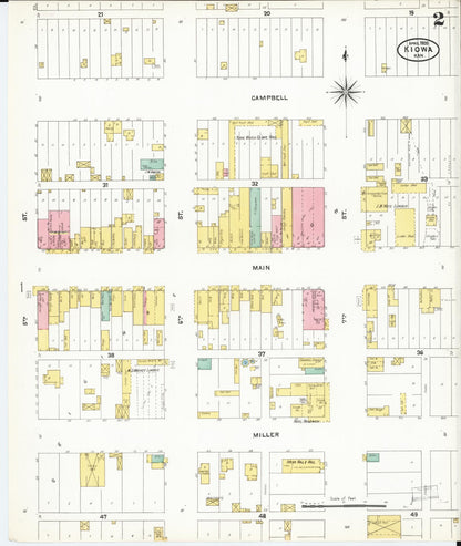 Sanborn Fire Insurance Map from Kiowa, Barber County, Kansas (1905), Sheet #0002 - Complete Map Set gallery image, historic Sanborn map, vintage wall art, Kansas Kansas