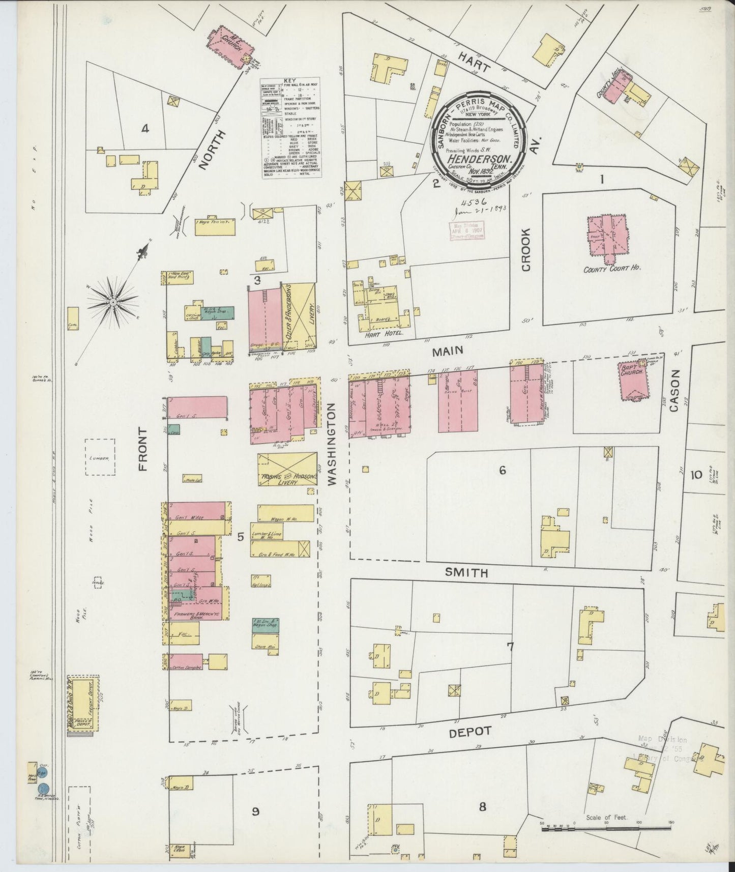Sanborn Fire Insurance Map from Henderson, Chester County, Tennessee (1892), Sheet #0001 - Historic Sanborn Fire Insurance Map Print, vintage old map wall art, antique decor, genealogy gift, Tennessee Tennessee map
