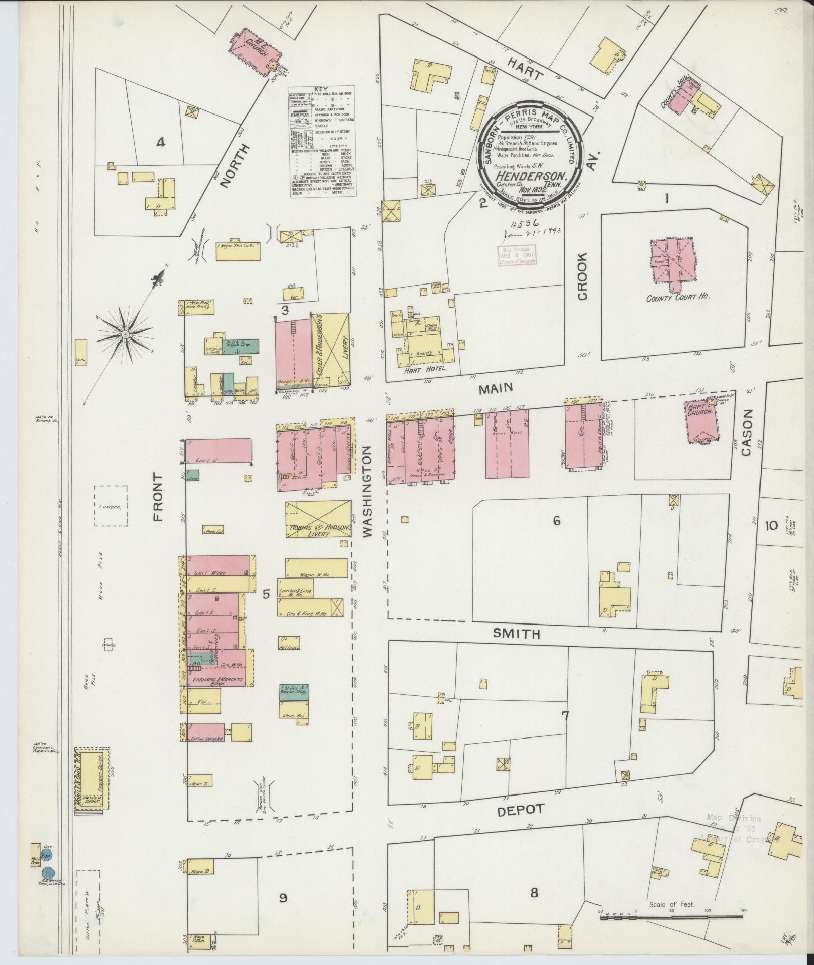 Sanborn Fire Insurance Map from Henderson, Chester County, Tennessee (1892), Sheet #0001 - Historic Sanborn Fire Insurance Map Print, vintage old map wall art, antique decor, genealogy gift, Tennessee Tennessee map