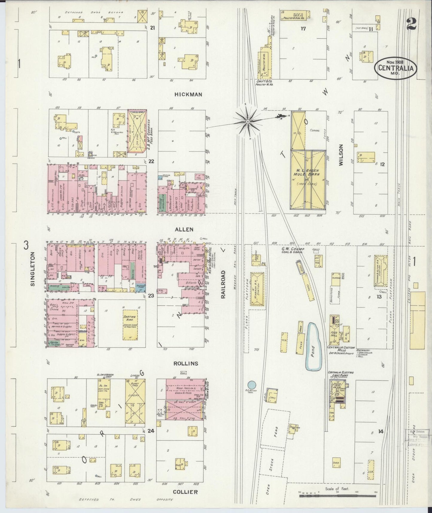 Sanborn Fire Insurance Map from Centralia, Boone County, Missouri (1908), Sheet #0002 - Complete Map Set gallery image, historic Sanborn map, vintage wall art, Missouri Missouri