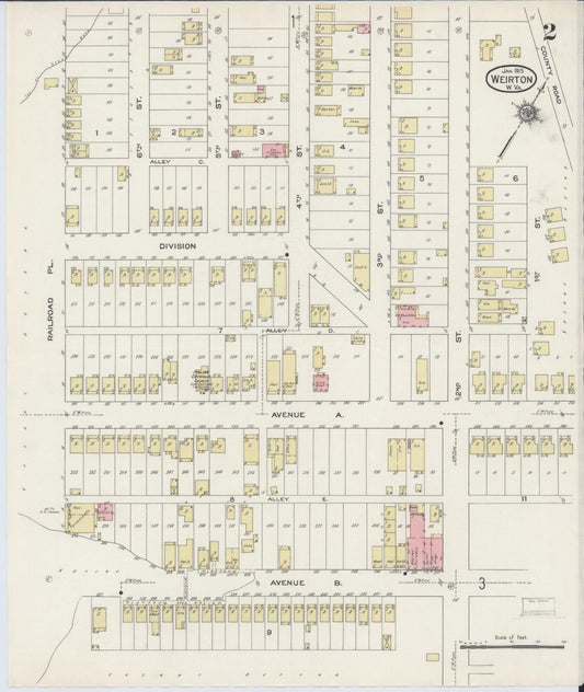 Sanborn Fire Insurance Map from Weirton, Hancock County, West Virginia (1915), Sheet #0002 - Historic Sanborn Fire Insurance Map Print, vintage old map wall art, antique decor, genealogy gift, West Virginia West Virginia map
