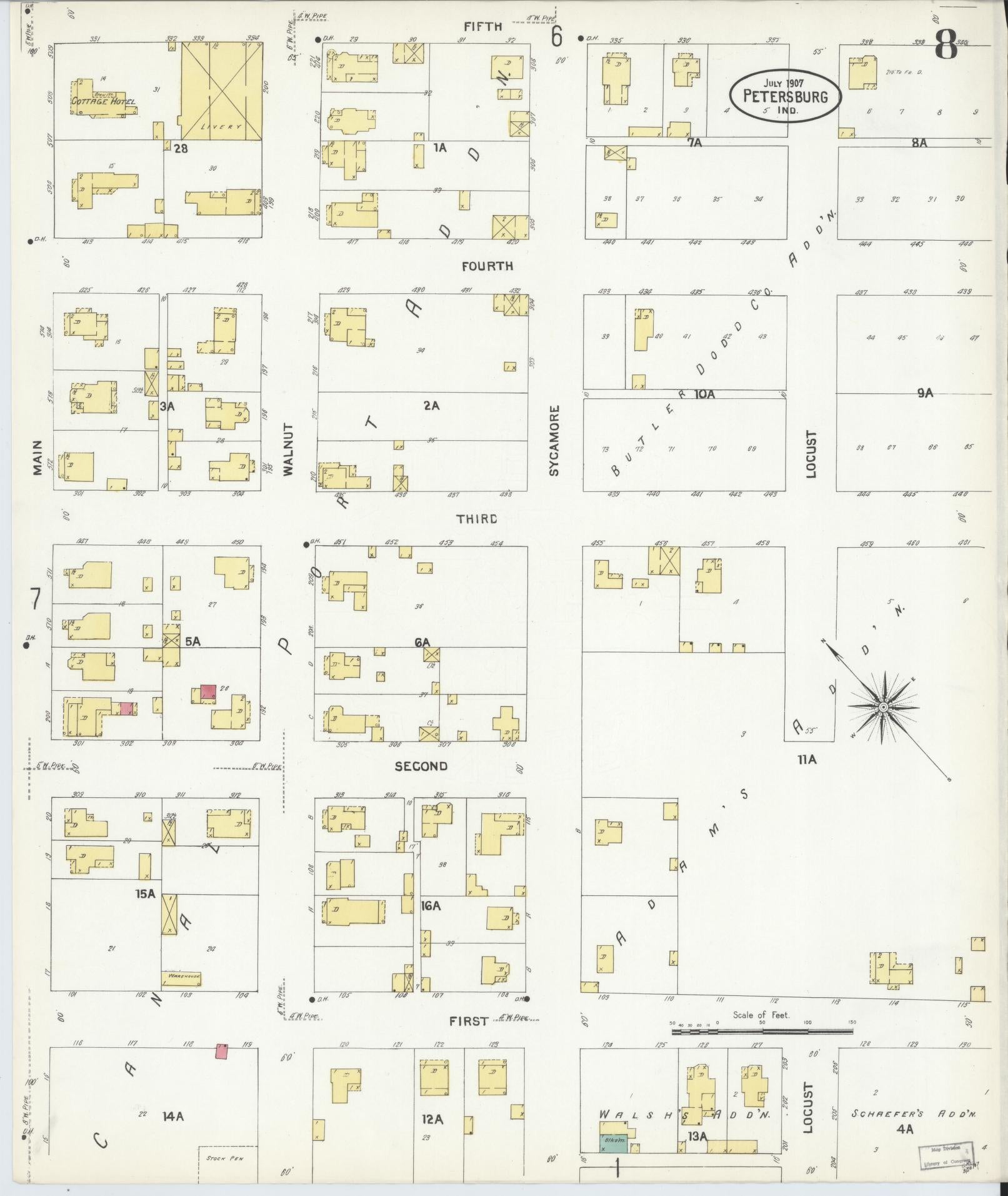 Sanborn Fire Insurance Map from Petersburg, Pike County, Indiana (1907), Sheet #0008 - Complete Map Set gallery image, historic Sanborn map, vintage wall art, Indiana Indiana