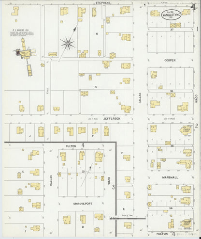 Sanborn Fire Insurance Map from Van Alstyne, Grayson County, Texas (1901), Sheet #0004 - Historic Sanborn Fire Insurance Map Print, vintage old map wall art, antique decor, genealogy gift, Texas Texas map