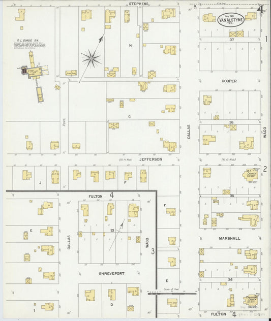 Sanborn Fire Insurance Map from Van Alstyne, Grayson County, Texas (1901), Sheet #0004 - Historic Sanborn Fire Insurance Map Print, vintage old map wall art, antique decor, genealogy gift, Texas Texas map