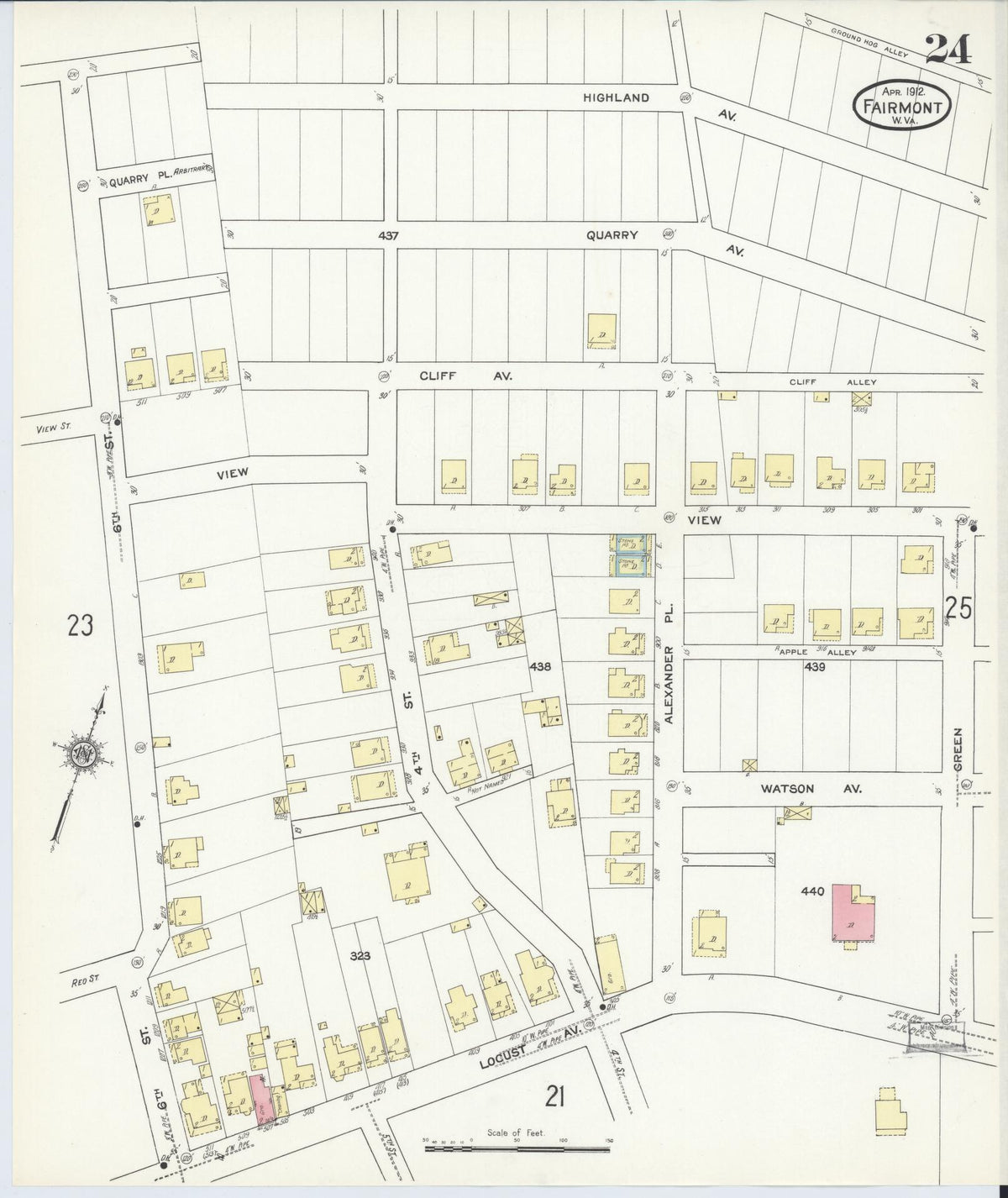 Sanborn Fire Insurance Map from Fairmont, Marion County, West Virginia (1912), Sheet #0024 - Historic Sanborn Fire Insurance Map Print, vintage old map wall art, antique decor, genealogy gift, West Virginia West Virginia map